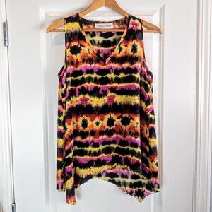 Fifteen Twenty Silk Tie Dye V-Neck Sleeveless Asymmetric Top